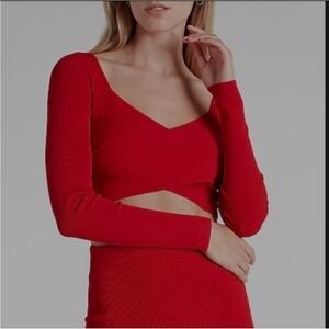 Express Red Wrap Crop Top Sweater